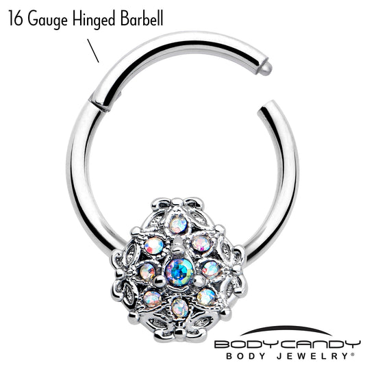 16G 3/8 Aurora Gem Retro Sunburst Hinged Segment Ring