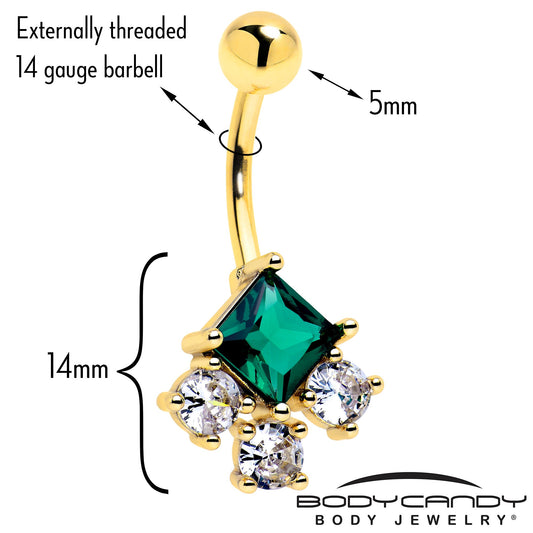 Green Clear CZ Gem Gold Tone Rhombus Riot Belly Ring