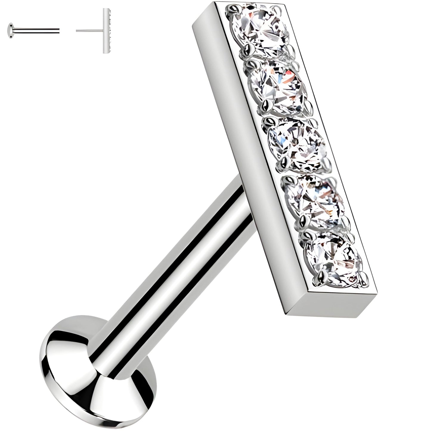 CZ Mirco Gem Bar Flat Back Earring - 18G Threadless Push In