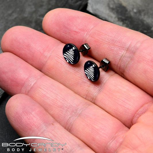 Black Anodized Glow in the Dark Holiday Christmas Tree Stud Earrings by Onyx O