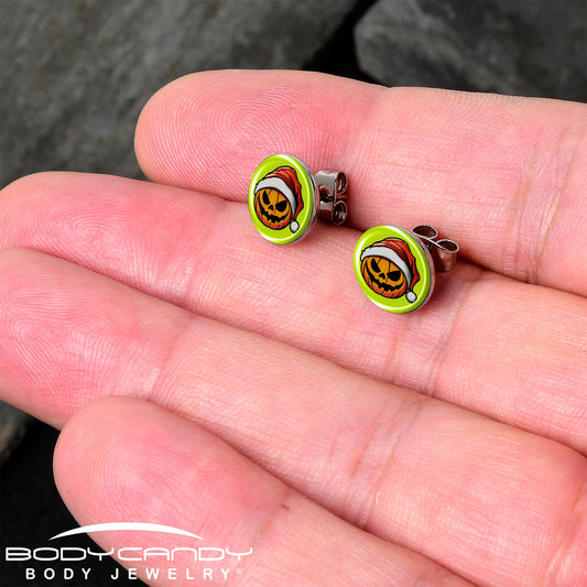 Christmas Holiday Santa Hat Pumpkin Stud Earrings by Onyx O