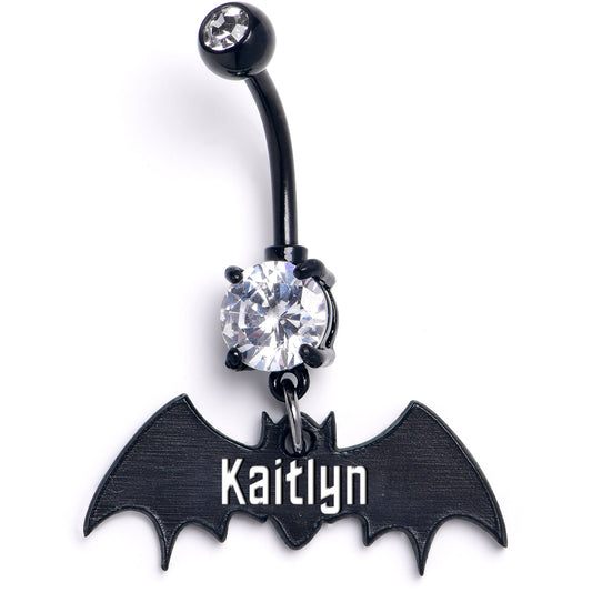 Custom Clear Gem Black Bat Personalized Dangle Belly Ring