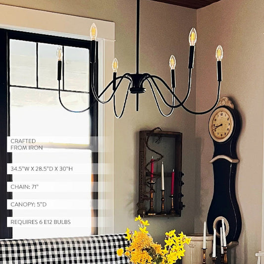 Black Metal 6 Light Candelabra Chandelier