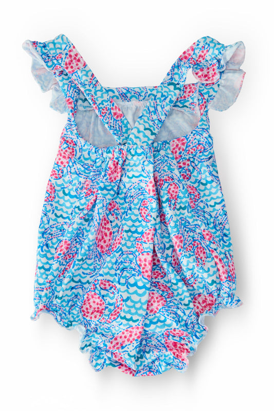 Crab Walk Ruffle Cross Back Romper