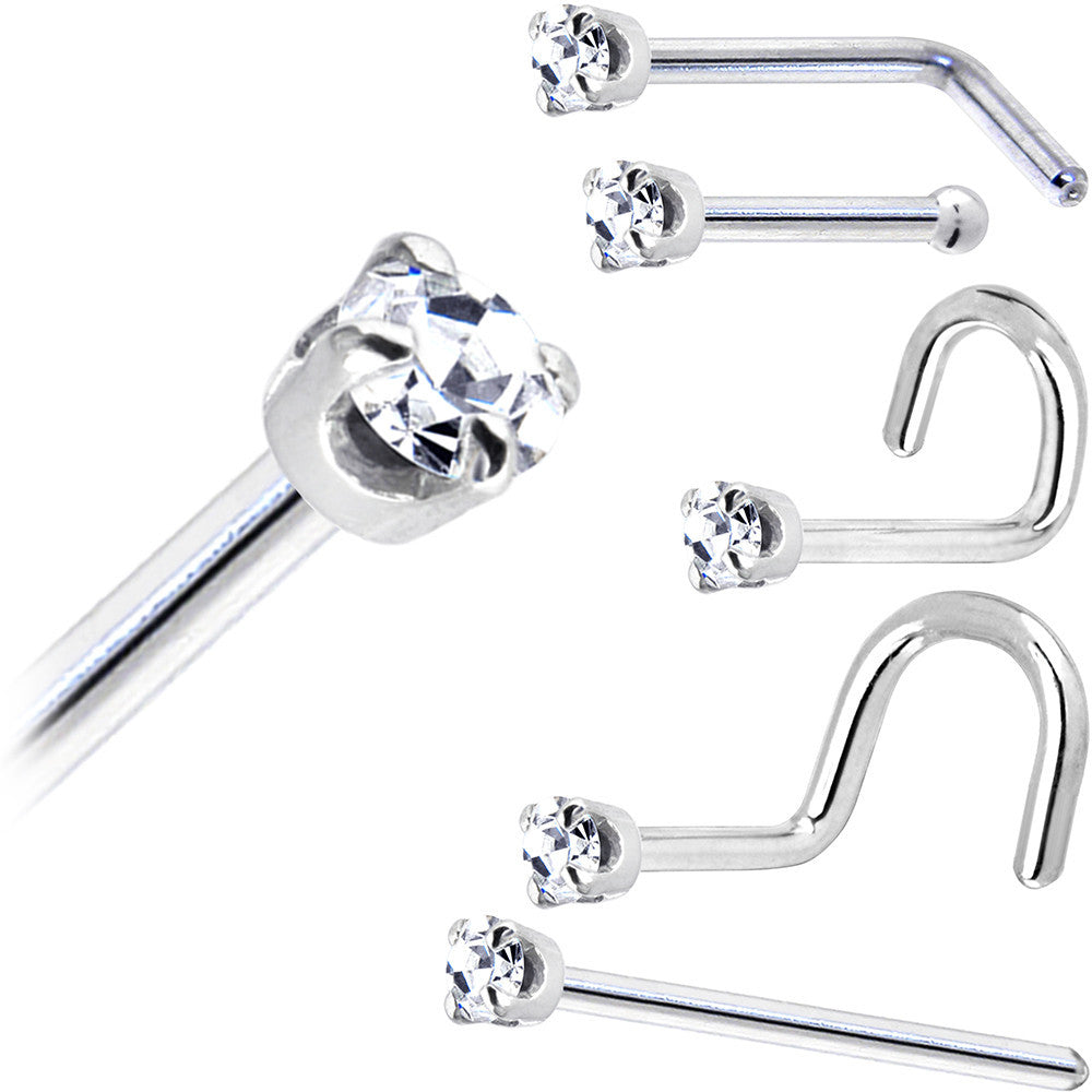 Solid 14K White Gold 1.5mm Genuine Diamond Nose Ring