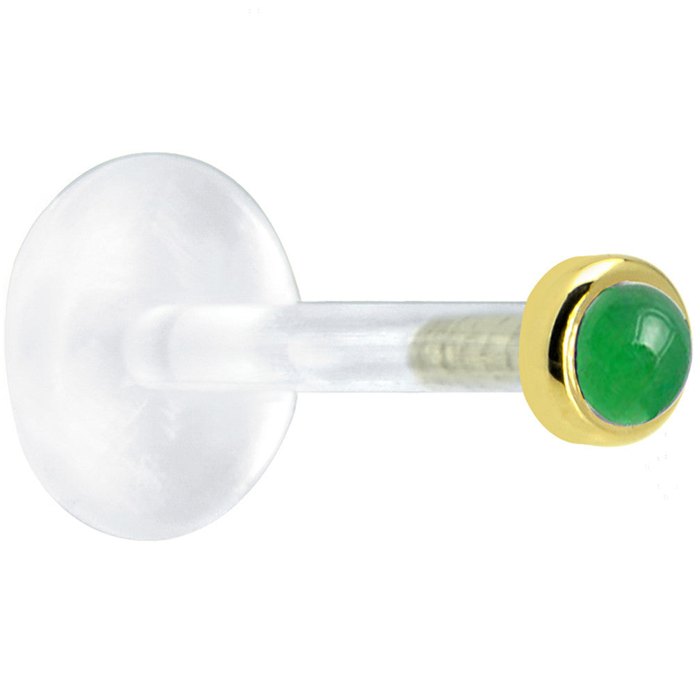 16G 5/16 Solid 14K Yellow Gold 2mm Genuine Jade Bioplast Tragus Earring Stud