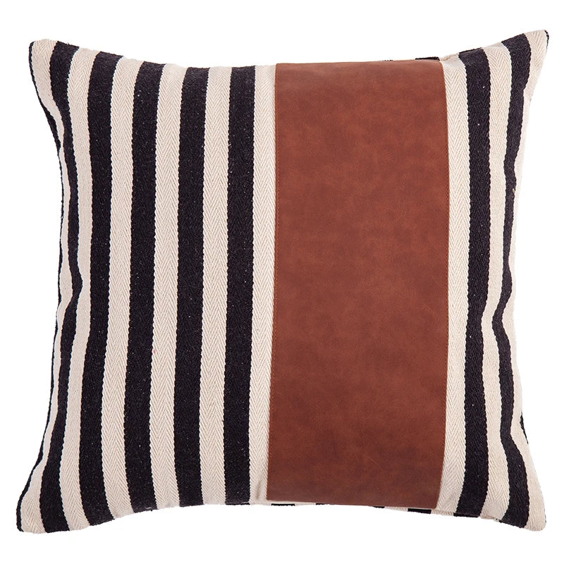 DecorBites™ Black Stripe Faux Leather Pillow Cover 45x45cm for Home Decor