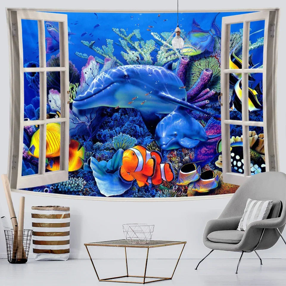 DecorBites™ 3D Underwater World Mandala Yoga Mat Home Decoration Tapestry Hippie Sofa Blanket