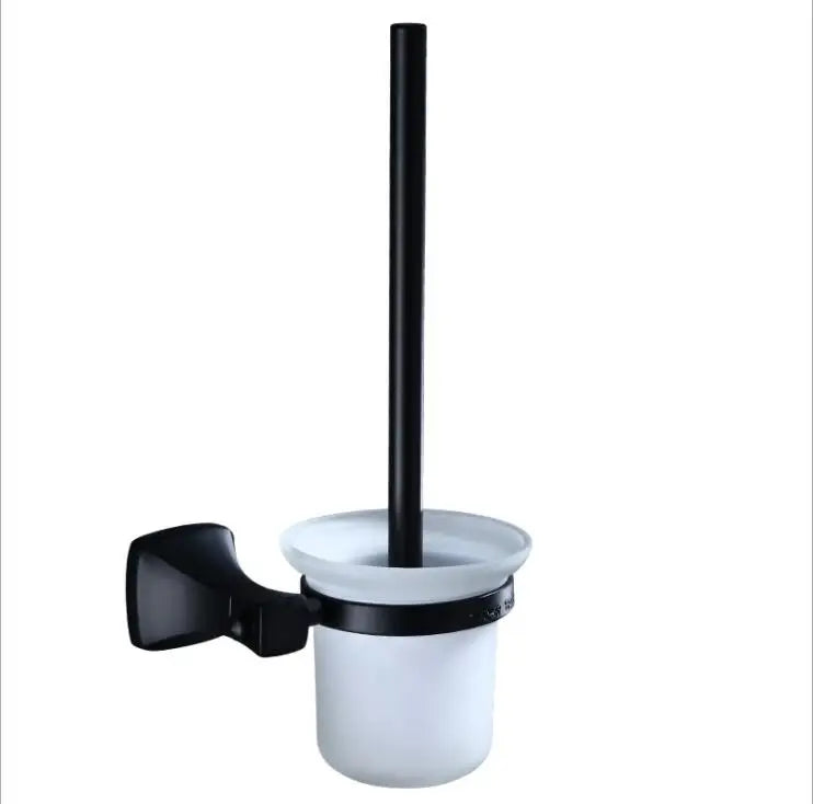 DecorBites™ Aluminum Black Bathroom Hardware Set: Towel Holder, Paper Holder, Corner Shelf, Towel Rack, Toilet Brush Holder