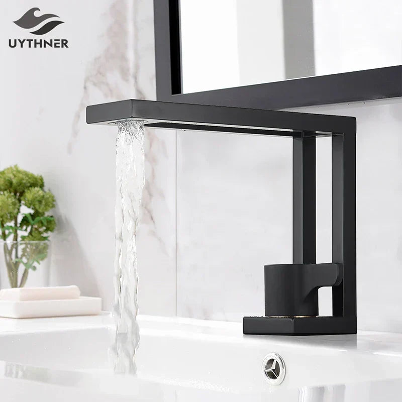 DecorBites™ Black Basin Faucet: Brass Bathroom Mixer for Vessel Sink, Cold Hot Water