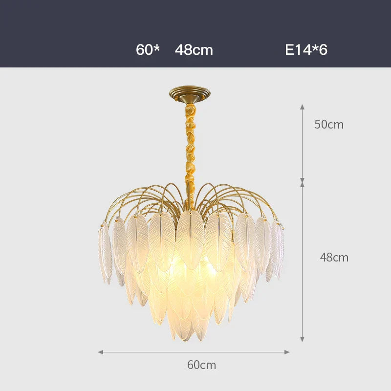 DecorBites™ Art Deco White Glass Feather Chandelier with LED Lighting for Foyer & Bedroom