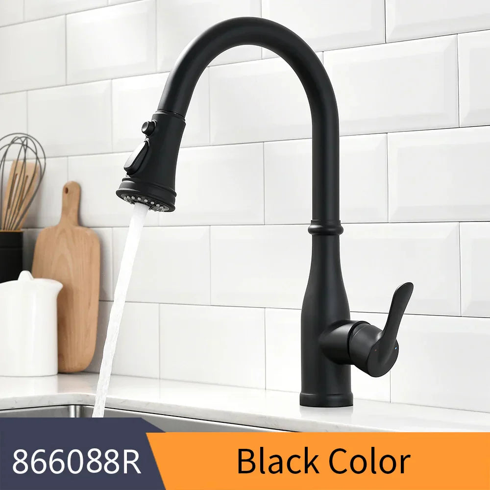 DecorBites™ Black Single Handle Pull Out Kitchen Faucet Swivel 360 Degree Water Mixer Tap