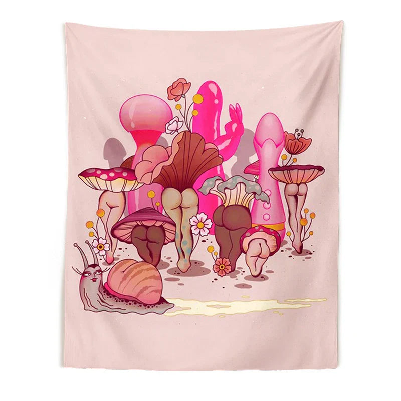 DecorBites™ Cactus Mushroom Girl Tapestry Psychedelic Witchcraft Home Decor