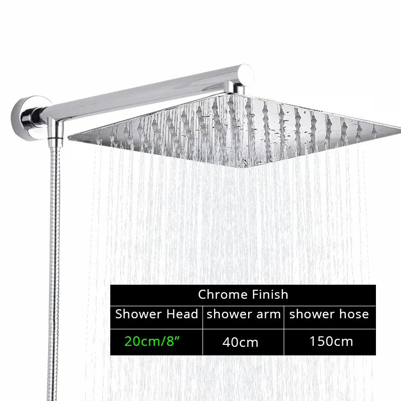 DecorBites™ Black Ultrathin Rainfall Shower Head with Arm Bracket, Hose & Faucet Set