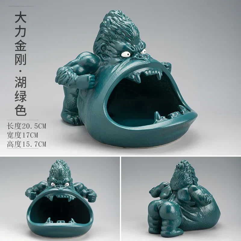 DecorBites™ Gorilla Ceramic Ashtray: Cartoon Animal Decor & Gift