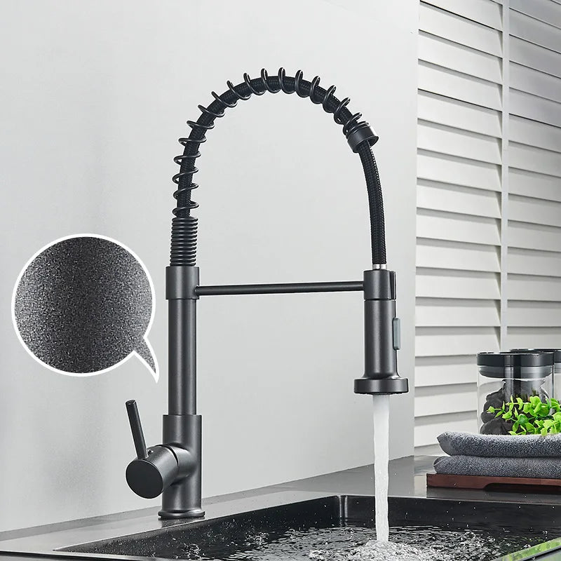DecorBites™ Brushed Nickel Pull Down Kitchen Faucet - 360° Rotation Hot Cold Water Mixer