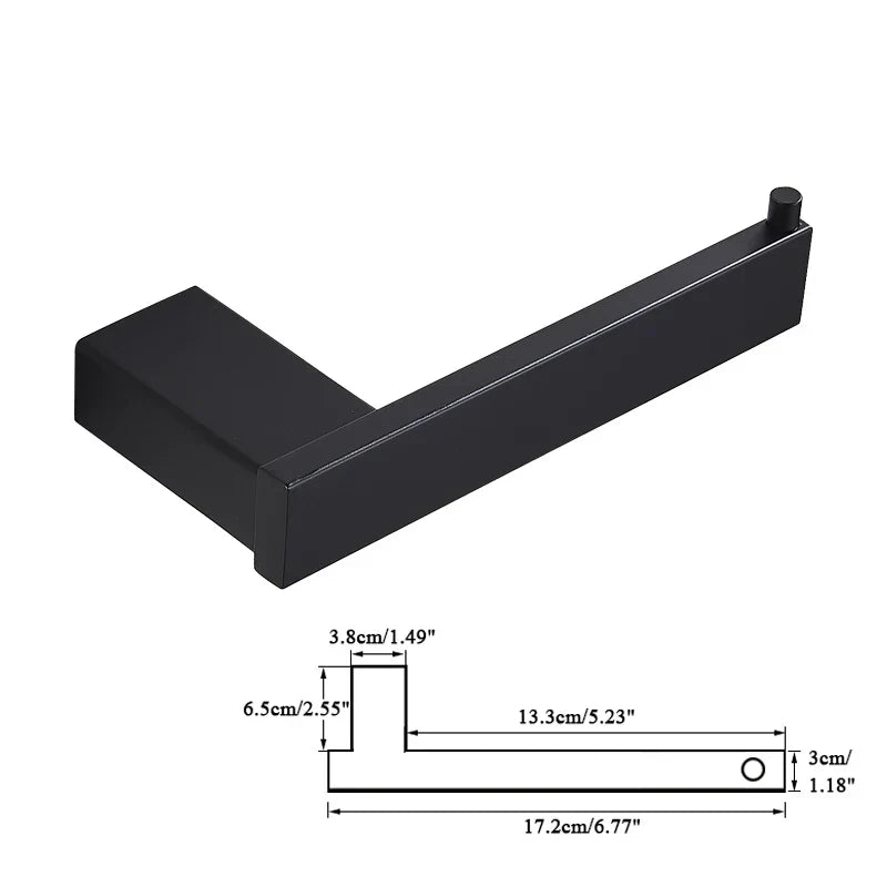 DecorBites™ Black Bathroom Hardware Set: Robe Hook, Towel Rail, Rack, Shelf, Tissue Holder & More