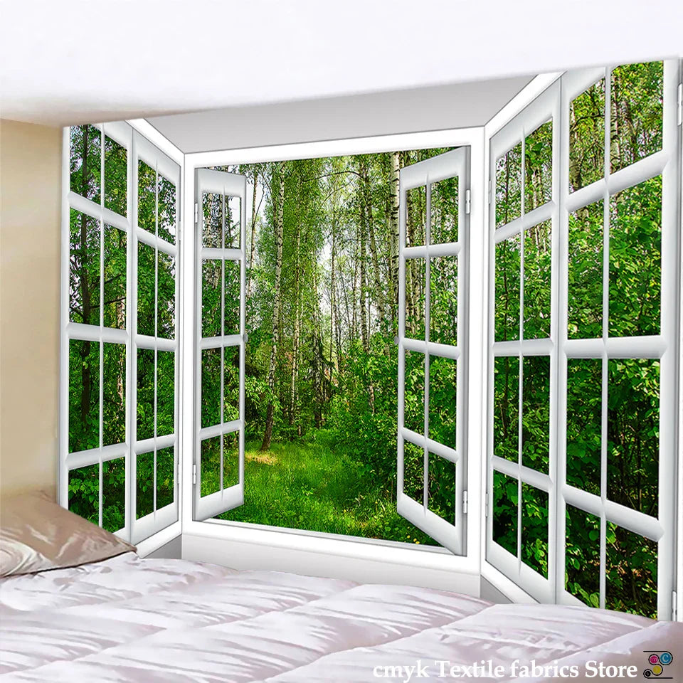 DecorBites™ 3D Landscape Window Wall Tapestry Nordic Style Home Decoration Painting