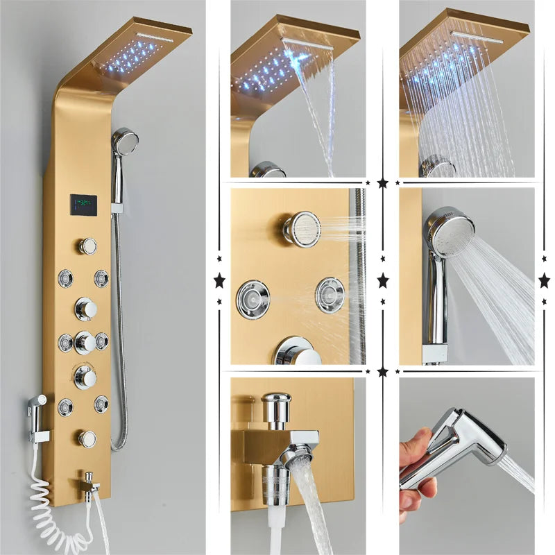 DecorBites™ LED Rainfall Shower Panel System Black/Brushed Finish