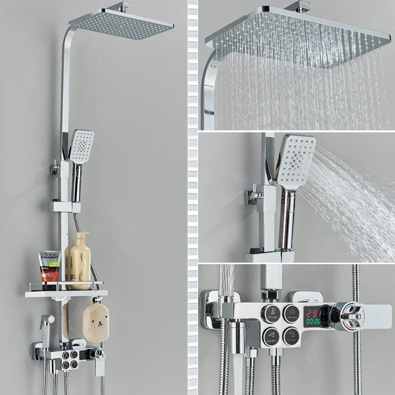 DecorBites™ Black Thermostatic Digital Shower Faucet Set 4-way Mixer Bidet Tap for Bathroom