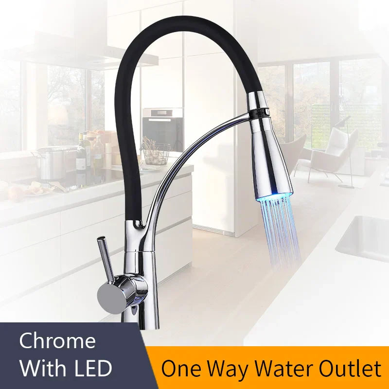 DecorBites™ Brushed Nickel Kitchen Sink Faucet LED Light Mixer Tap