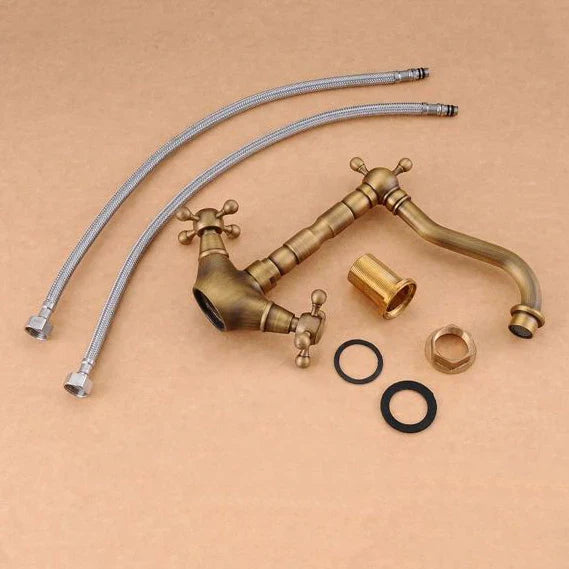 DecorBites™ Antique Brass Double Cross Handle Basin Faucet - 360 Degree Swivel Spout