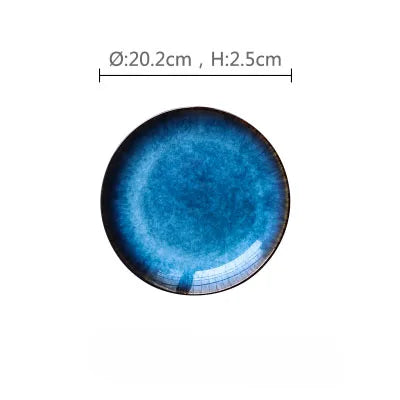 DecorBites™ Blue Ceramic Round Plate - Commercial Steak Dish Wholesale