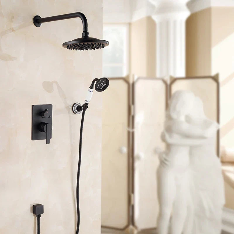 DecorBites™ Antique Brass/Black 8" Rainfall Shower Set Faucet with Handshower