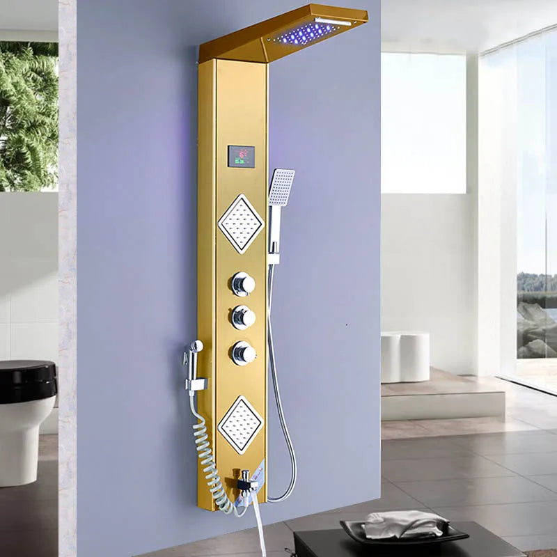DecorBites™ Black LED Shower Panel Tower with Digital Screen and Thermostatic Mixer