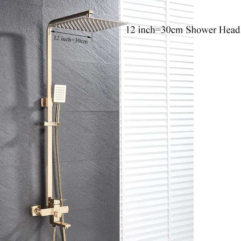 DecorBites™ Brushed Gold Rain Shower Bath Faucet Wall Mounted - Shower Set Mixer