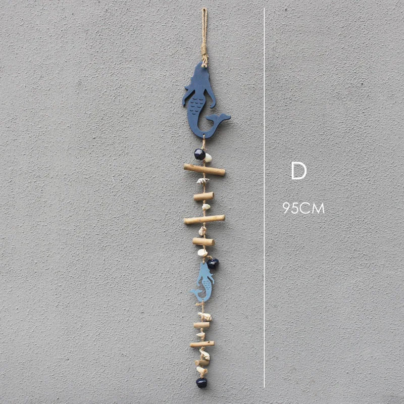 DecorBites™ Blue Fish Sea-maid Pendant Drift Wood Bells Wall Decoration