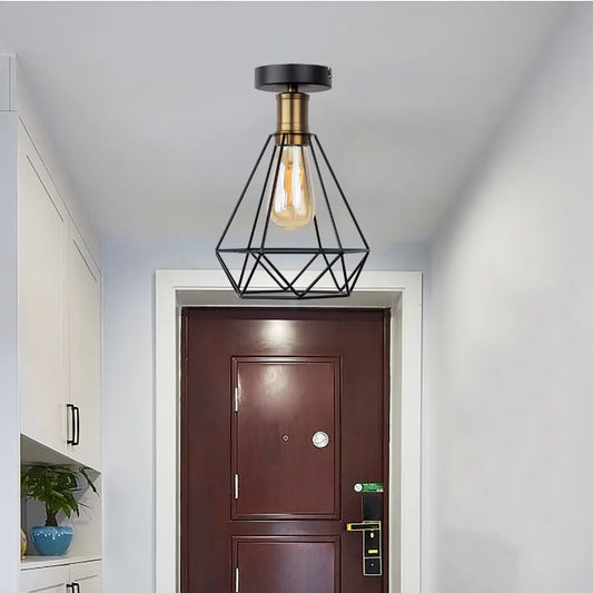 DecorBites™ Iron Cage LED Ceiling Light: Industrial Modern Nordic Lighting for Home Decor