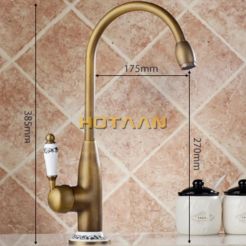 DecorBites™ Antique Brass Kitchen Faucet - Swivel Basin Tap, 360° Rotation, Hot & Cold Water Mixers