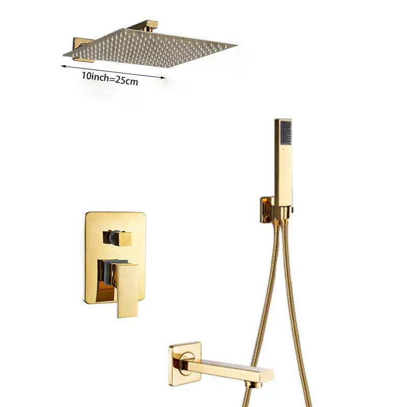 DecorBites™ Golden Bathroom Shower Set with Square Rainfall Head and Concealed Mixer Taps