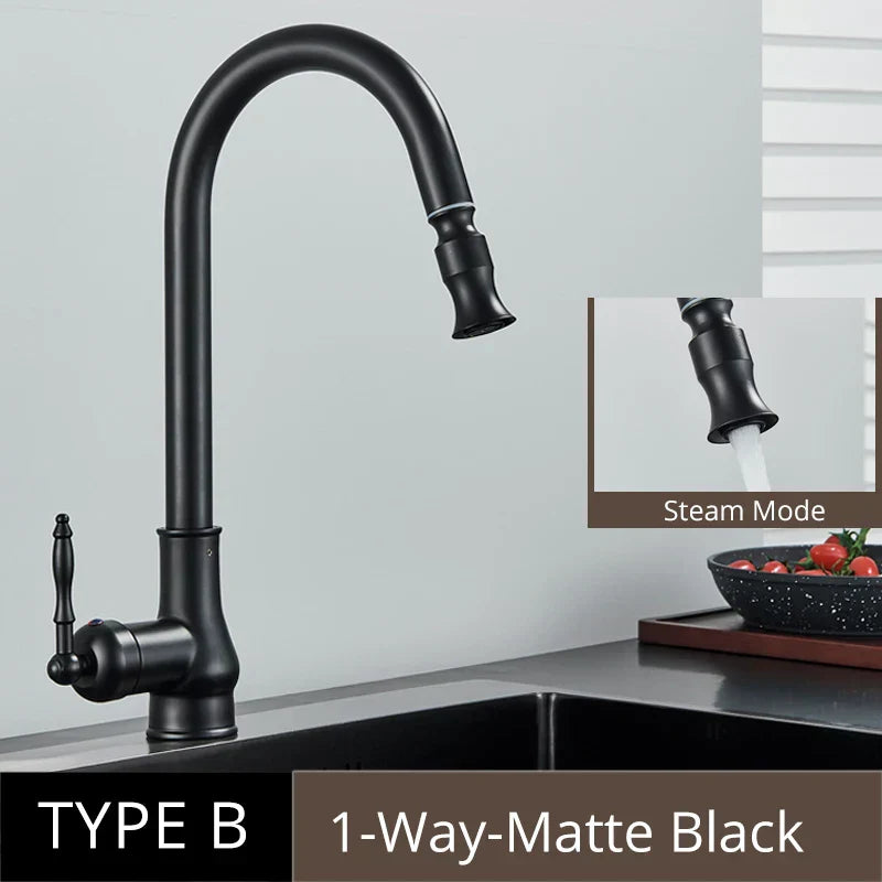 DecorBites™ Antique Brass Kitchen Faucet Pull Out Single Handle Mixer Tap 360 Rotation