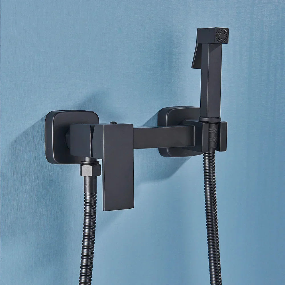 DecorBites™ Brass Bidet Faucet Mixer with Square Shower Spray