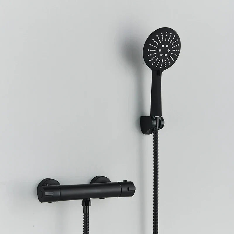 DecorBites™ Black/Chrome Brass Thermostatic Shower Set with Wall Mount - Bathroom Accessories
