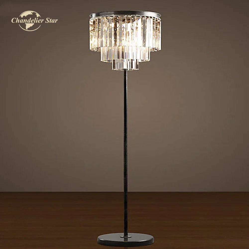 DecorBites™ Industrial Crystal LED Floor Lamp Chrome Black Metal Standing Light