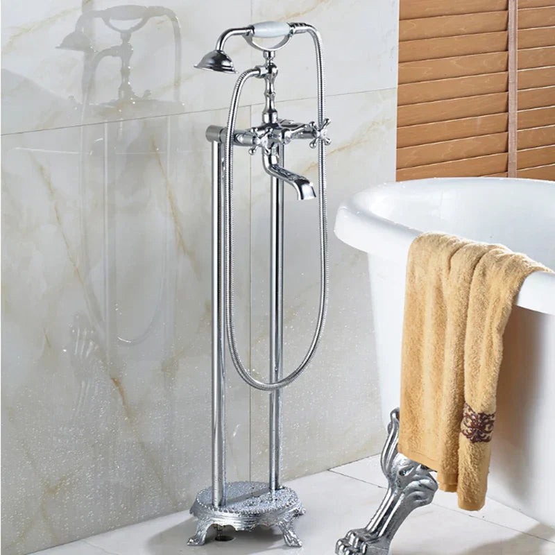 DecorBites™ Dual Handle Clawfoot Bathtub Shower Faucet, Golden Polished Free Standing Mixer