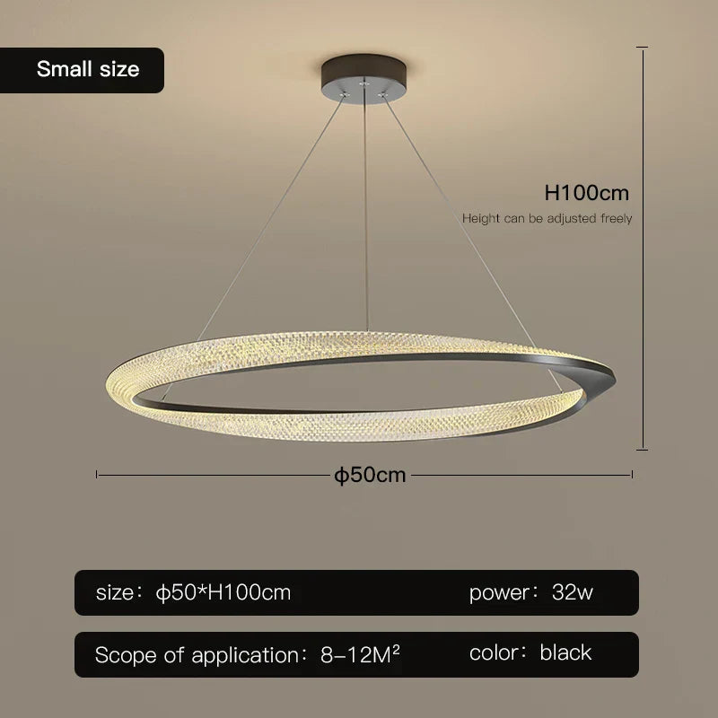 DecorBites™ Black Circle Chrome Chandelier for Indoor Living Room Bedroom Kitchen Loft Office Hall