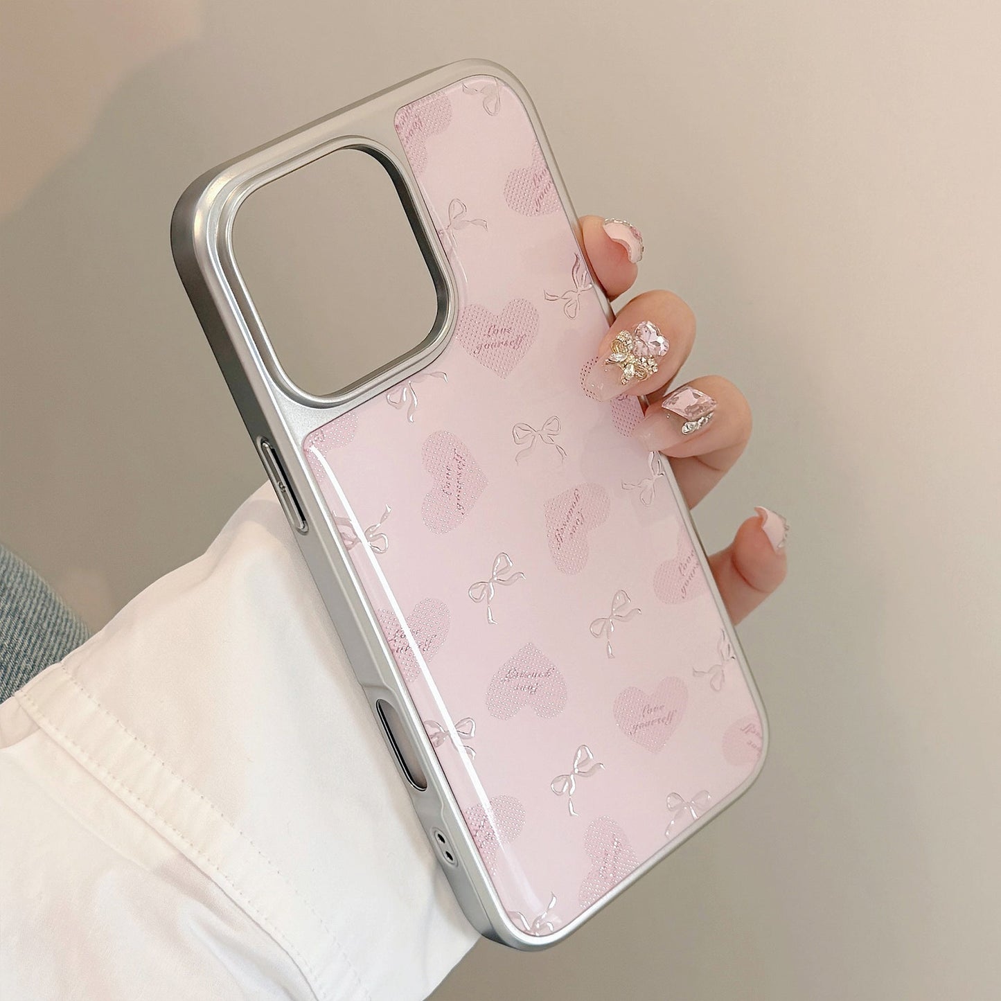 Gilt Apple 16promax mobile phone case iphone17 love bow 14/13 electroplating suitable for Huawei P70