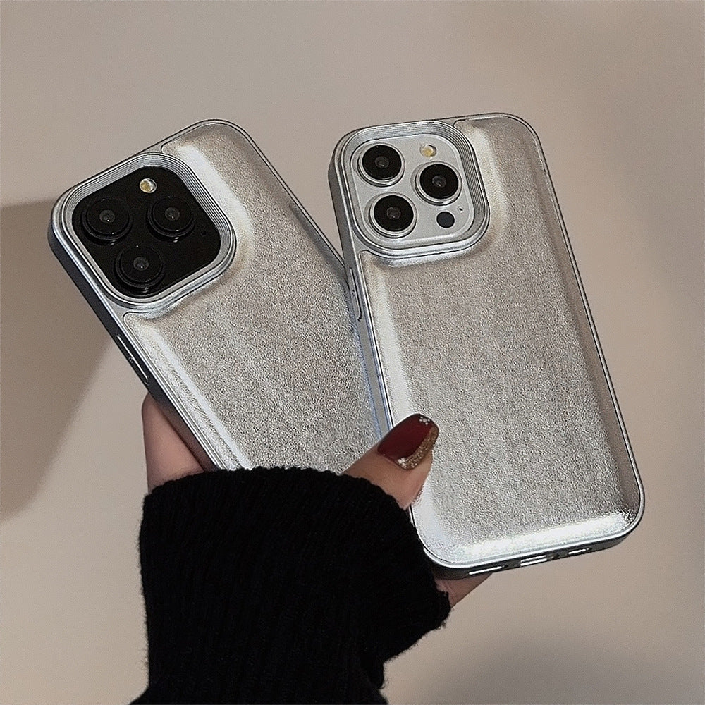 Silver bulge leather Apple 17 mobile phone case iPhone16promax premium sense 11 solid color 13 hard 12 applicable