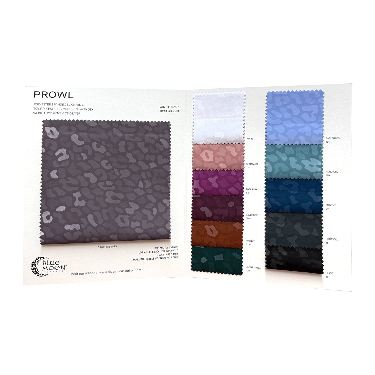 Prowl Polyester spandex Slick Vinyl Color Card | Blue Moon Fabrics