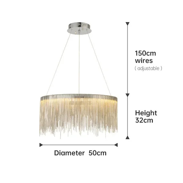 DecorBites™ LED Aluminum Tassel Chandelier: Modern Dimmable Light for Living Room, Hotel, Hall