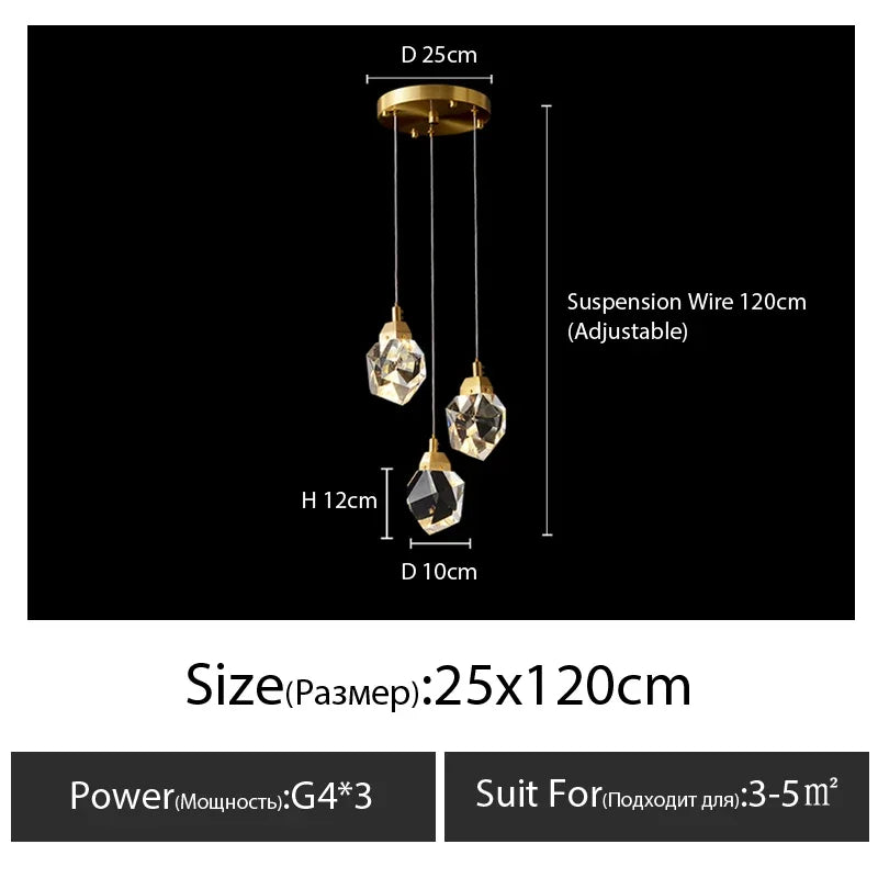 DecorBites™ Diamond Crystal Chandelier Staircase LED Golden Chandeliers Lighting for Luxurious Home Décor