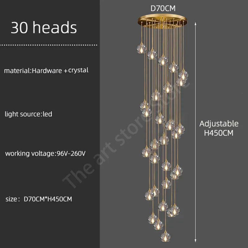 DecorBites™ Crystal Stainless Steel Staircase LED Chandelier for Modern Luxury Interiors