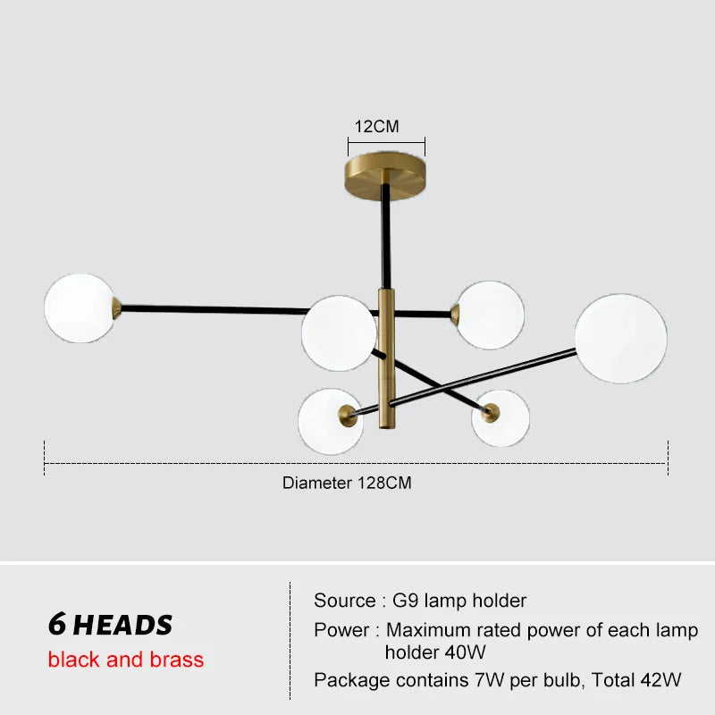 DecorBites™ Brass Chandelier: Nordic Glass Pendant Lights for Home, Living Room, Bedroom, Restaurant & Cafe