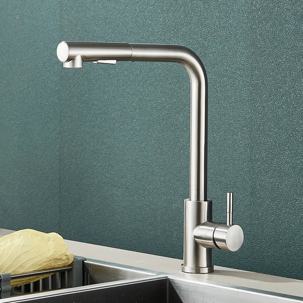 DecorBites™ Black Pull Out Kitchen Faucet 360° Rotation 2 Ways Nozzle Hot Cold Mixer Tap