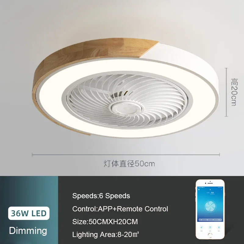 DecorBites™ 52CM DC Motor Ceiling Fan Light 6 Speeds 36W Wood Fans Lamp