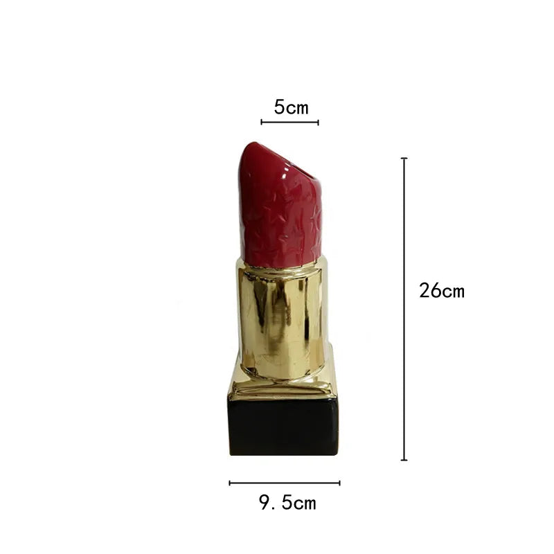 DecorBites™ Lipstick Shape Ceramic Vase: Cartoon Floral Arrangement Home Decor